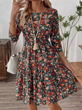 Frill Floral Round Neck Dress OutfitFlow